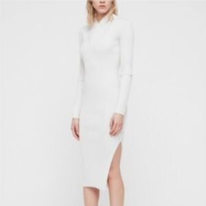 Allsaints White Sweater Dress Merino Wool Midi Size Large Ribbed Long Sleeve